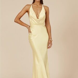 Yellow Sleeveless Halter Gown for Weddings